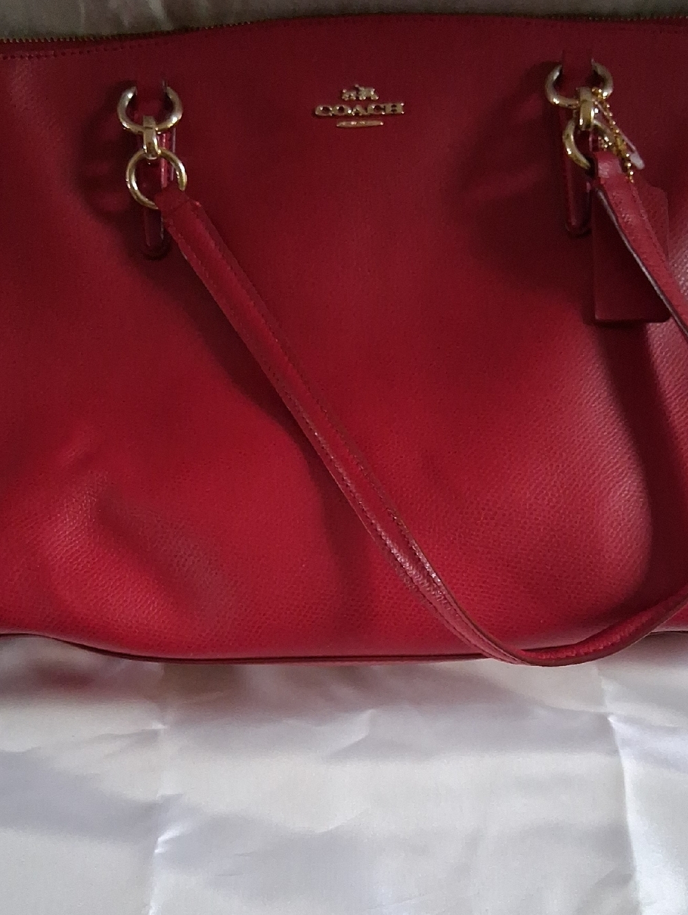 Coach Red Leather Tote with Gold Hardware